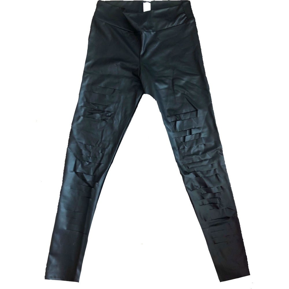 Faux Leather Ripped Leggings | Black